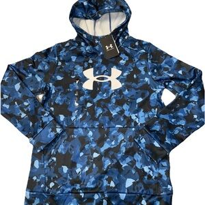 Under Armour Youth Boys YL Fleece Pullover Hoodie Sweatshirt Blue Camo LARGE NWT